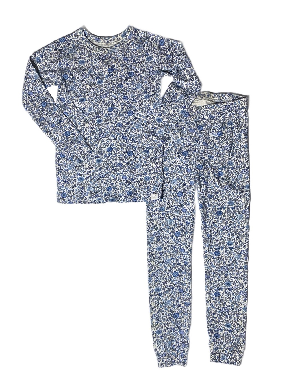 GAP Blue and White Floral Long-Sleeve 100% Organic Cotton Pajama Set Size 5